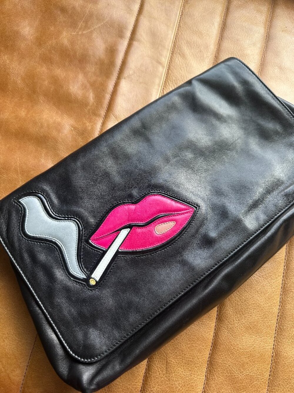 2012 Prada Smoking Lips Large envelope nappa leather clutch excellent pre-owned